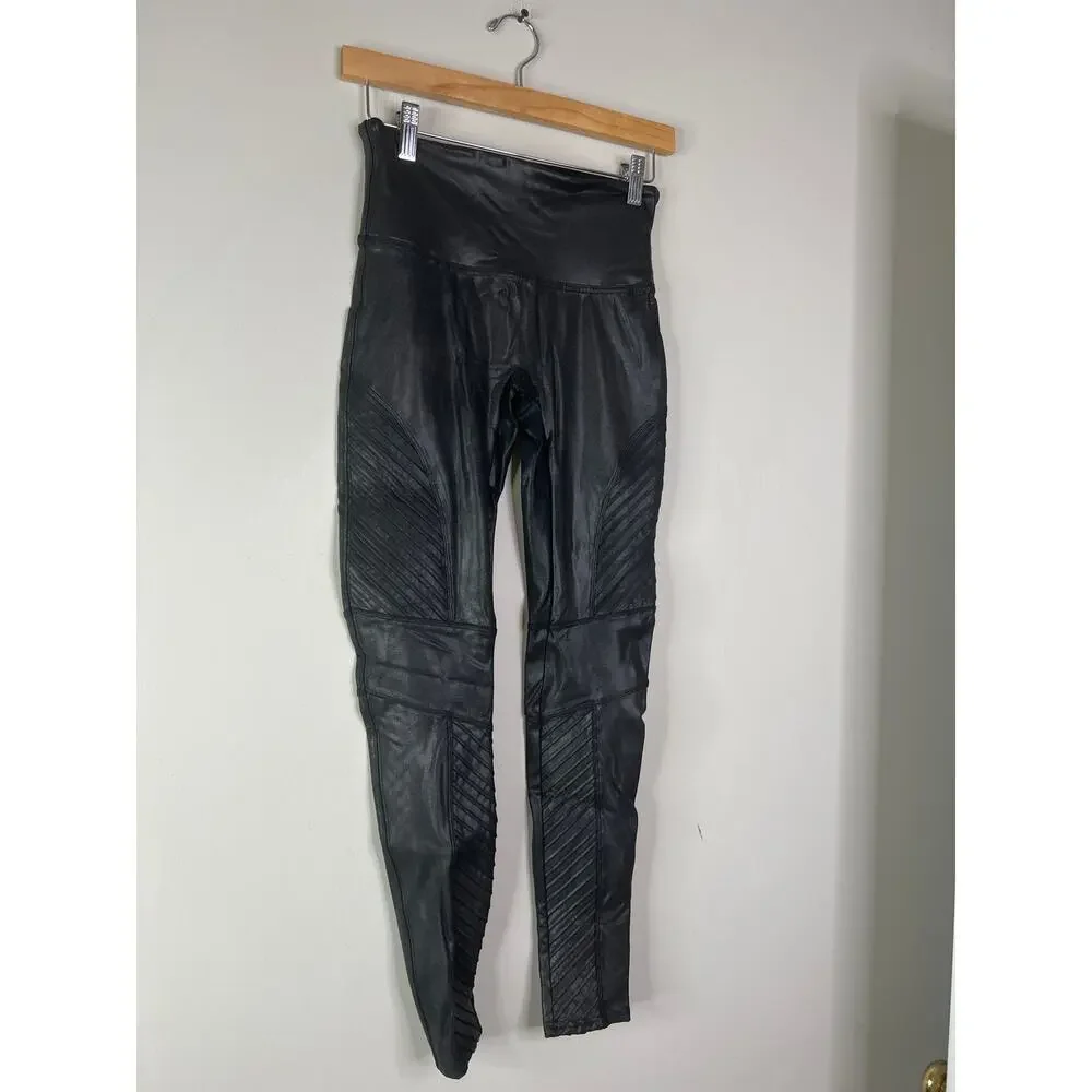NEW SPANX Faux Leather Moto High-Waisted Fitted Leggings Very Black Size: Medium